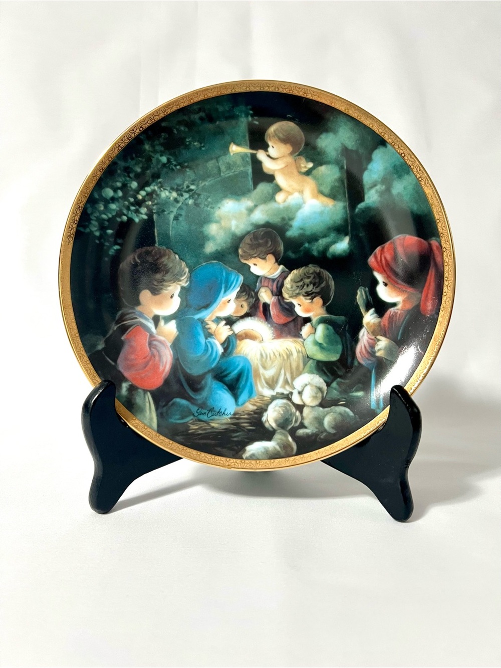 Precious Moments White and Black 'Come Let Us Adore Him' Decorative Plate